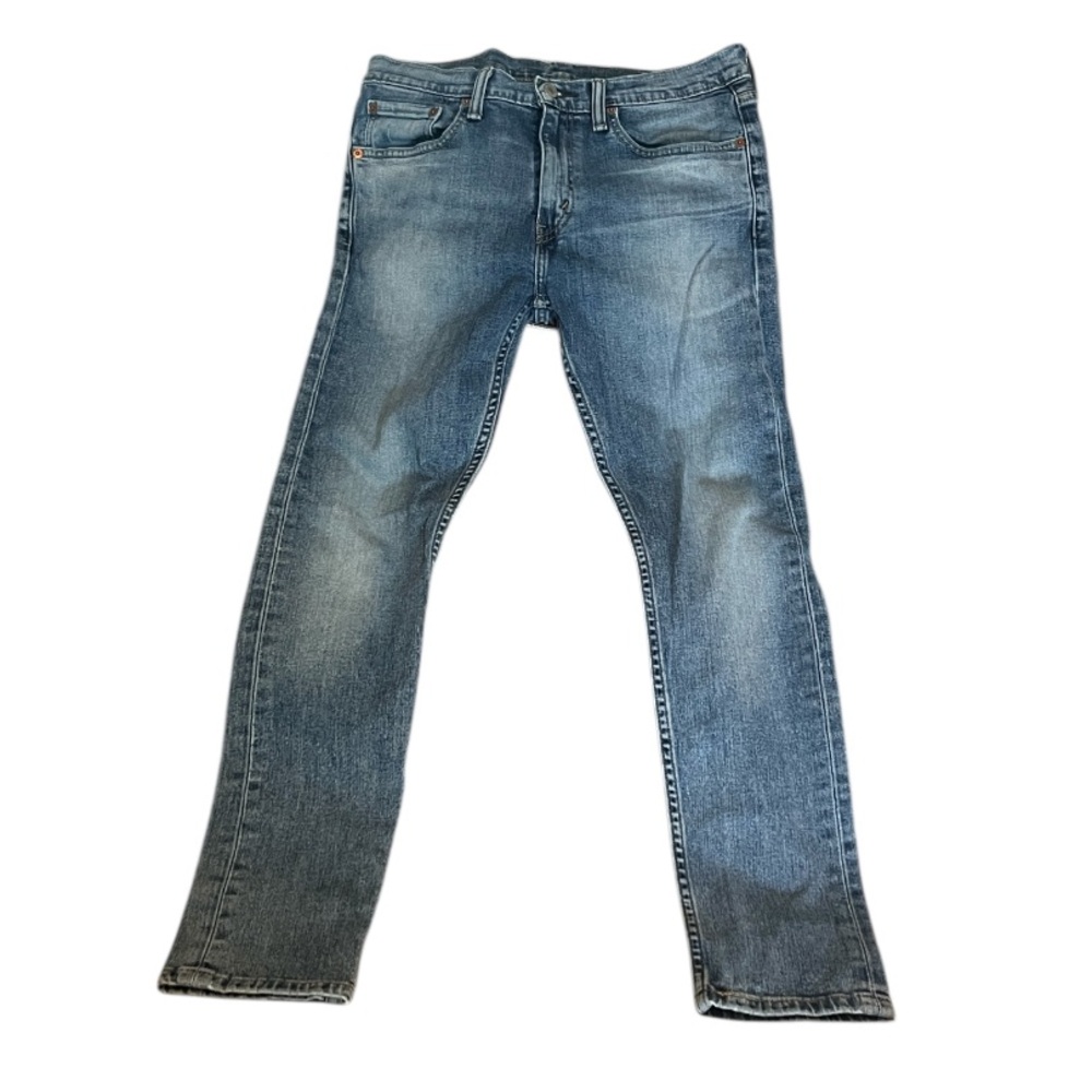 Levi’s 519 Classic Blue Distressed Faded Denim Button Zipper Fly Skinny Jeans